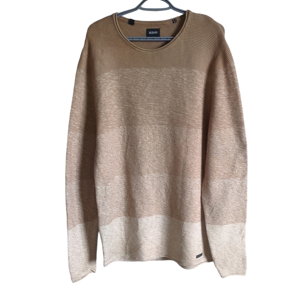Hudson Horizontal Color Block Pullover Knitted Sweater Gradient‎ Men’s XL Tan